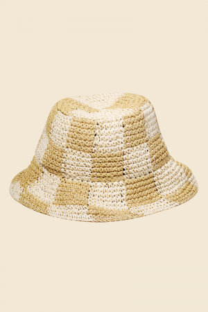 Straw Braided Checkered Bucket Hat
