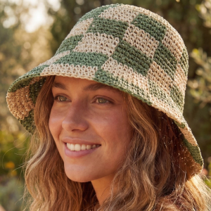 Straw Braided Checkered Bucket Hat