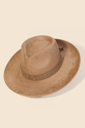 Embroidered Flower Strap Fedora Hat