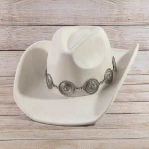 Vegan Suede Cowboy Hat With Concho Chain Band