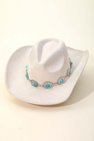 Turquoise Oval Stone Strap Western Cowboy Hat