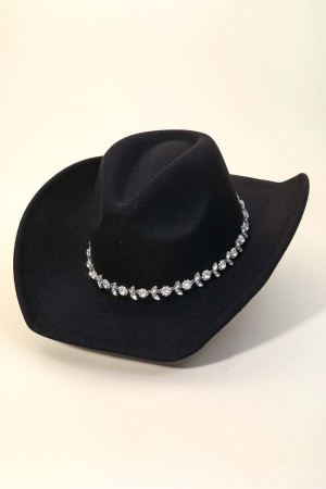 Flower Rhinestone Chain Strap Western Cowboy Hat