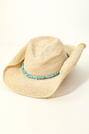 Turquoise Beaded Strap Woven Sun Hat