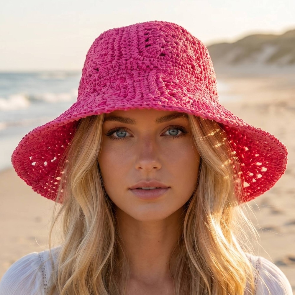 Large Square Pattern Knit Bucket Hat