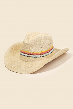 Stripe Knit Pattern Straw Cowboy Hat