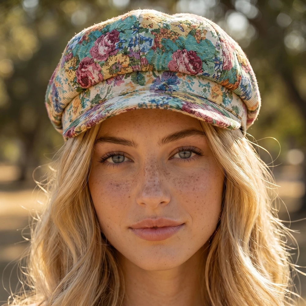 Multicolor Floral Tapestry Caby Newsboy Hat