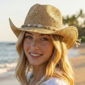 Straw Weave Cowrie Shell Rope Strap Cowboy Hat