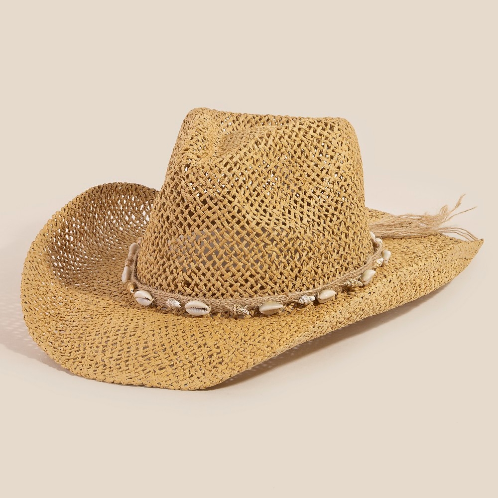 Straw Weave Cowrie Shell Rope Strap Cowboy Hat