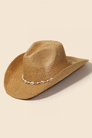 Western Straw Weave Cowrie Shell Cowboy Hat