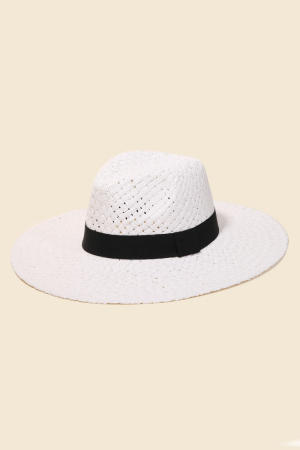 Straw Braided Black Ribbon Bow Strap Sun Hat