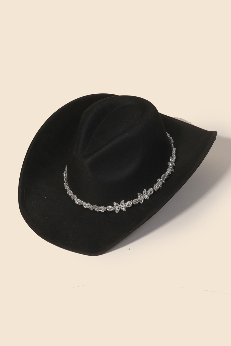 Floral Rhinestone Strap Western Cowboy Hat