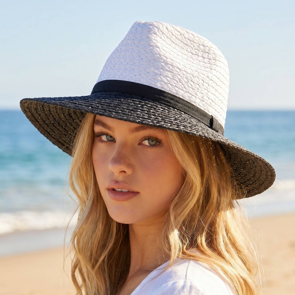 Two Tone Straw Braided Sun Hat