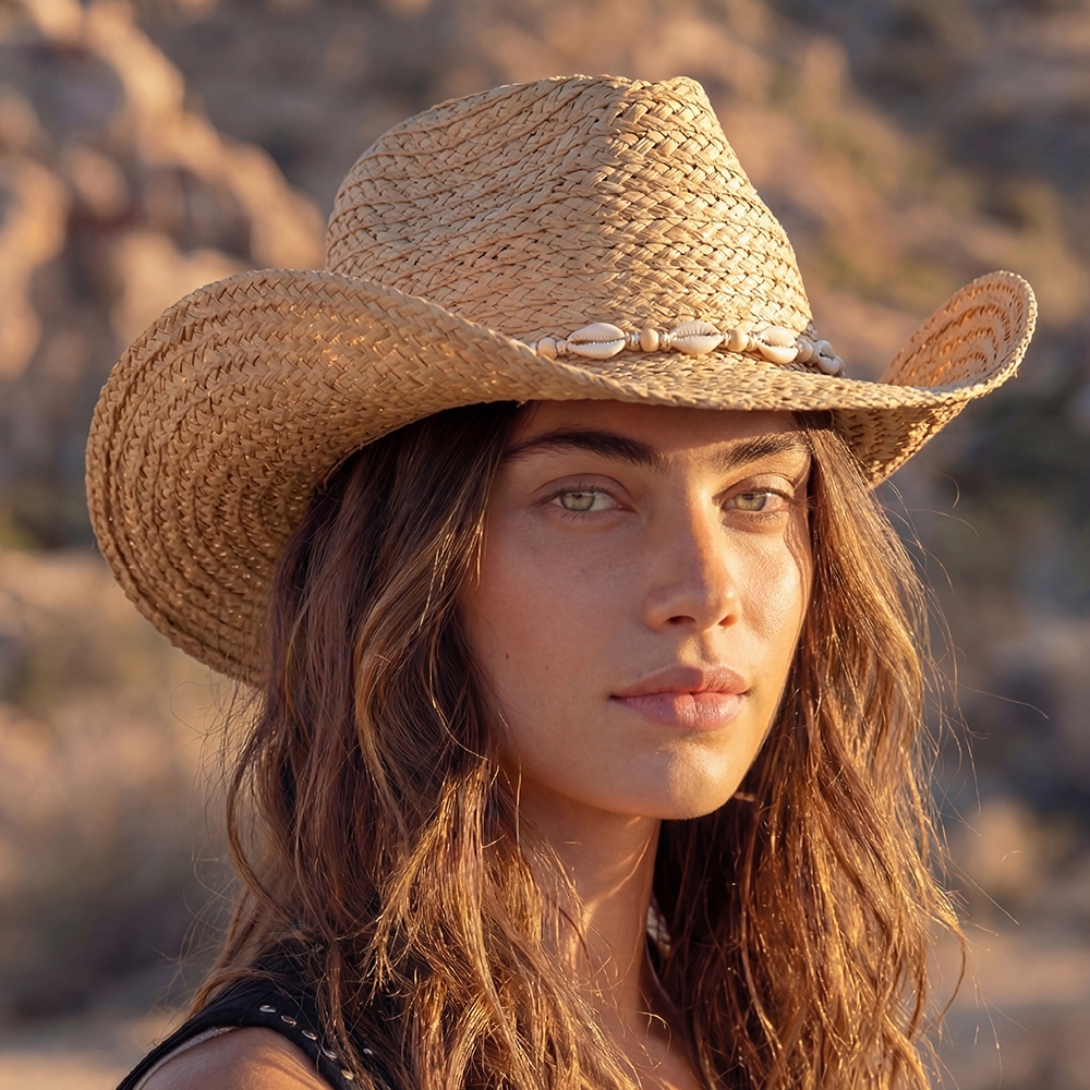Cowrie Shell Straw Braided Cowboy Hat