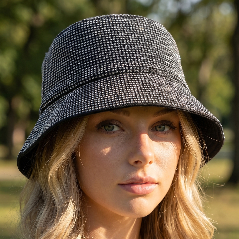 All Over Rhinestone Crystal Bucket Hat