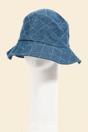 Checkered Patch Denim Bucket Hat
