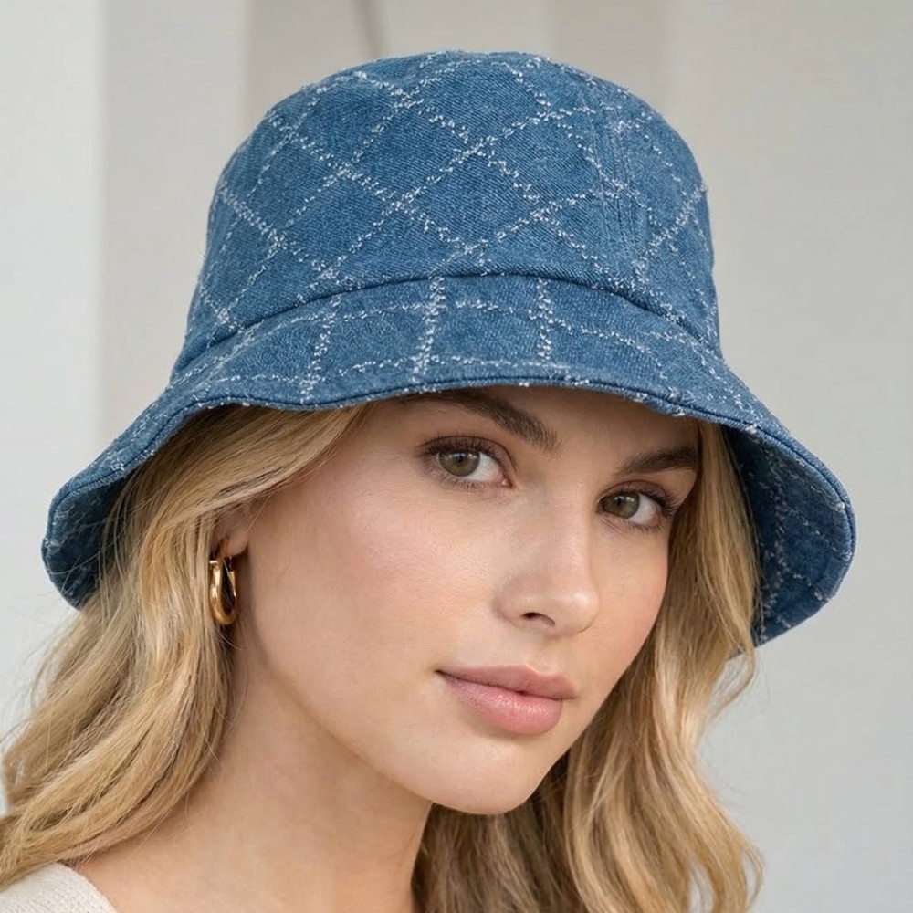 Checkered Patch Denim Bucket Hat