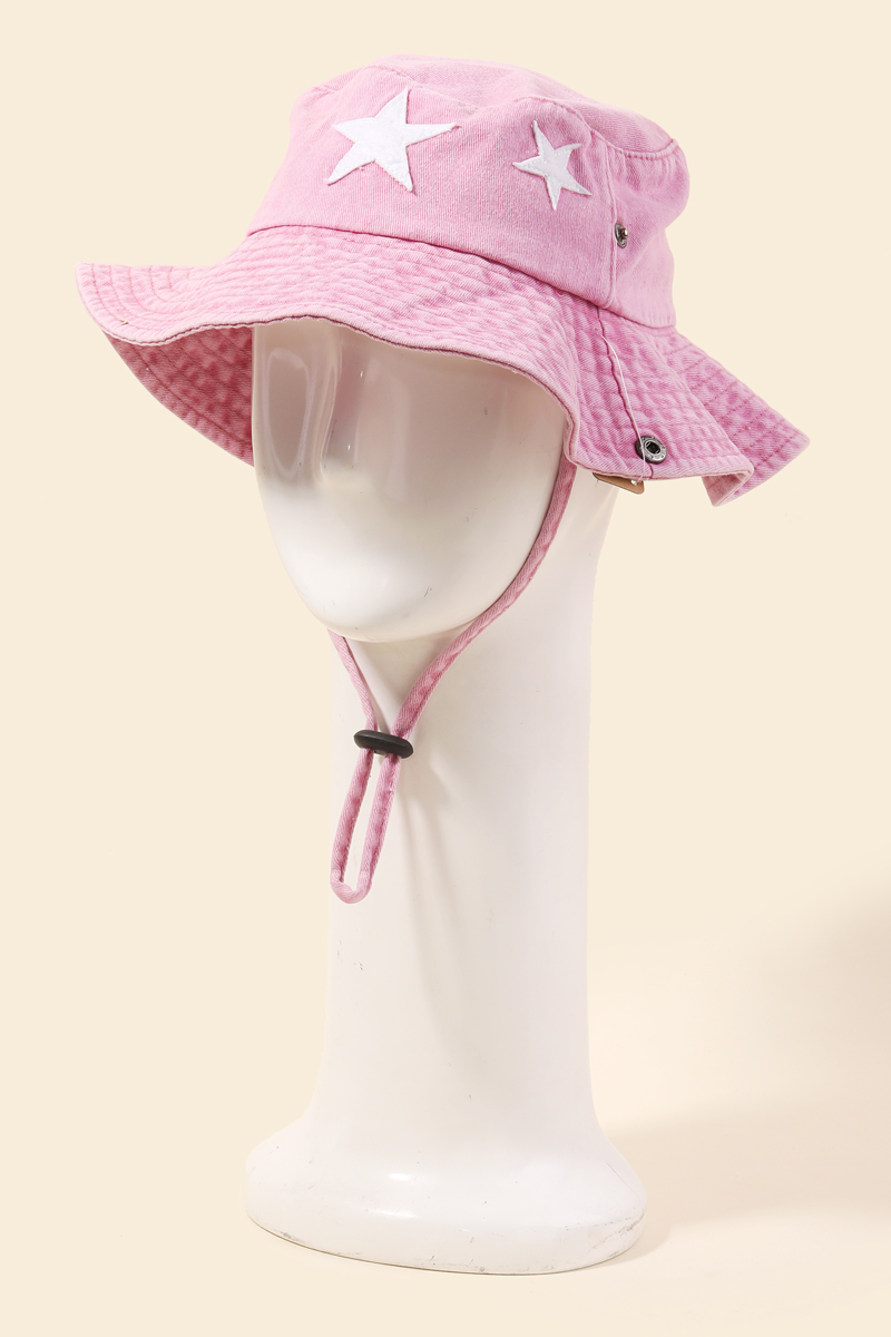 Double Star Denim Chin Strap Bucket Hat