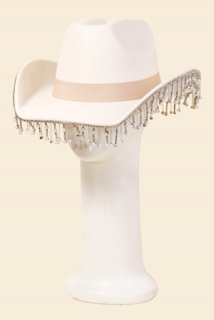 Pearl Rhinestone Fringe Trim Western Cowboy Hat
