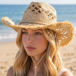 Frayed Edge Open Weave Straw Cowboy Hat