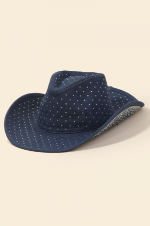 Rhinestone Studded Denim Cowboy Hat