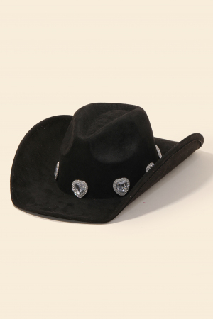 Large Rhinestone Pave Heart Western Cowboy Hat