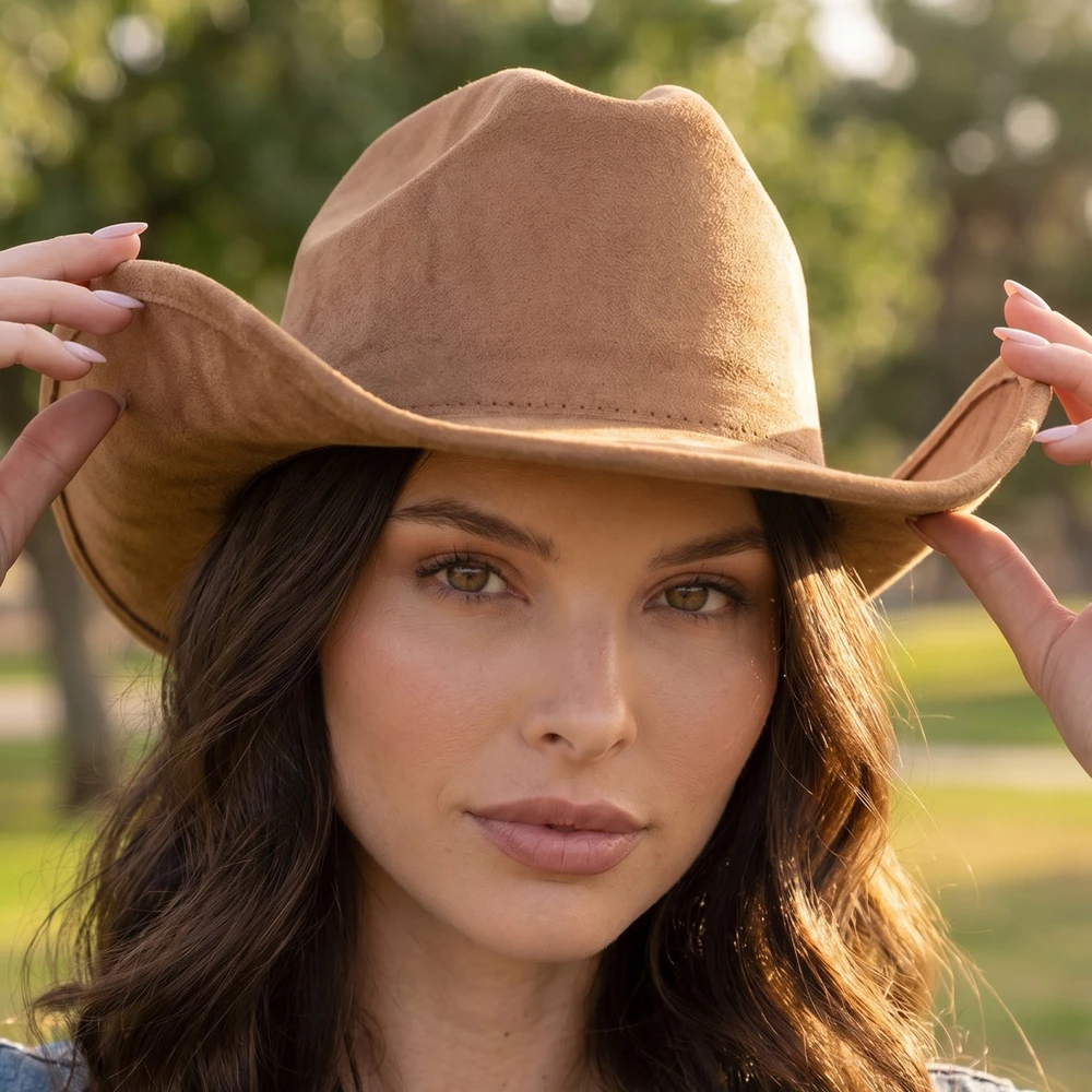Classic Suede Look Wide Brim Cowboy Hat