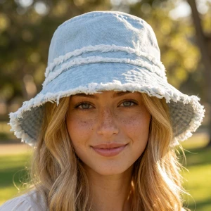 Raw Edge Frayed Denim Bucket Hat