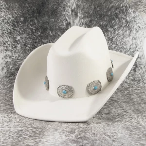 Western Cowboy Hat With Turquoise Oval Conchos