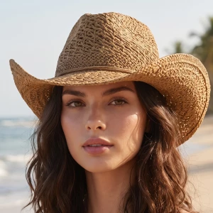 Open Weave Straw Cowboy Hat With Braided Band