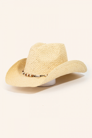 Beaded Cowrie Shell Straw Weave Western Cowboy Hat