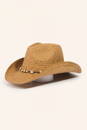 Beaded Cowrie Shell Straw Weave Western Cowboy Hat