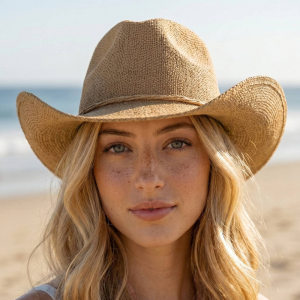 Paper Straw Braided Cord Band Cowboy Hat