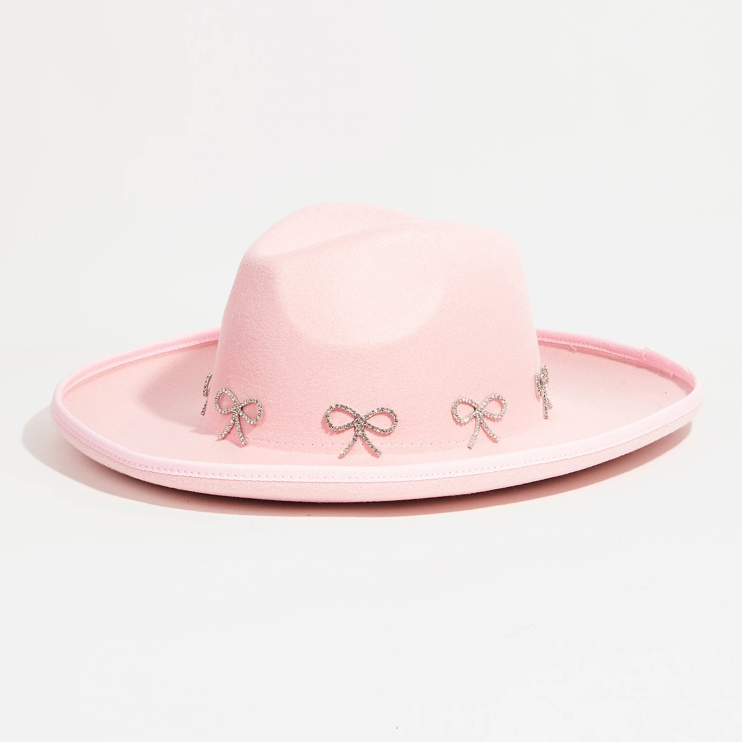 Rhinestone Ribbon Bow Charms Fedora Hat