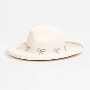 Rhinestone Ribbon Bow Charms Fedora Hat