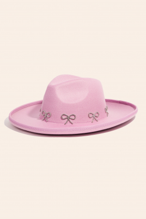Rhinestone Ribbon Bow Charms Fedora Hat