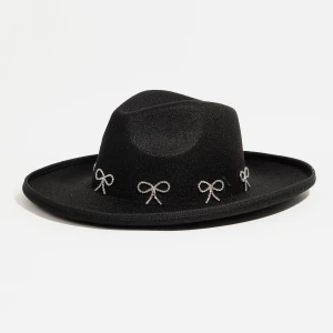 Rhinestone Ribbon Bow Charms Fedora Hat