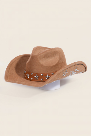 Star Studded Band Faux Suede Fedora Hat