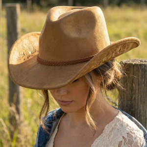 Rose Embroidered Braided Band Fedora Cowboy Hat