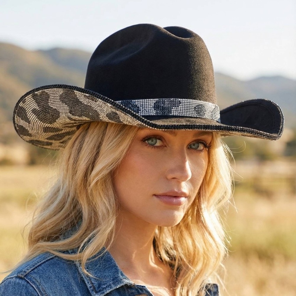 Pave Rhinestone Studded Cow Pattern Cowboy Hat