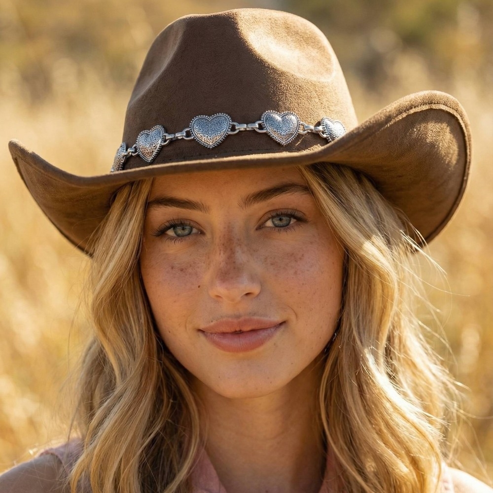 Engraved Heart Charms Band Cowboy Hat