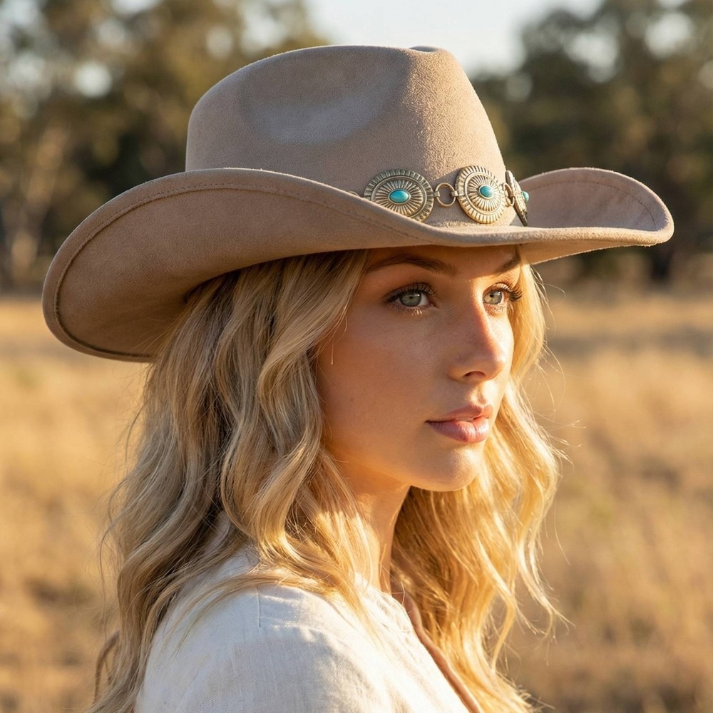 Turquoise Stud Oval Concho Chain Cowboy Hat