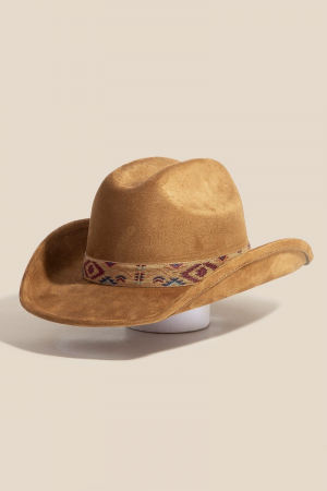 Western Boho Embroidered Strap Suede Cowboy Hat
