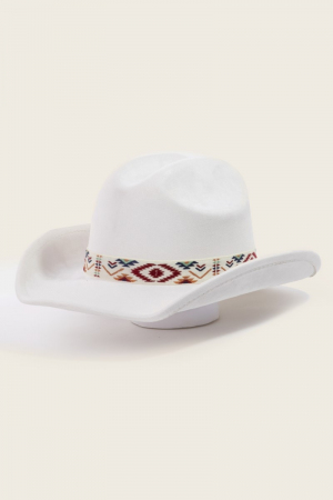 Western Boho Embroidered Strap Suede Cowboy Hat