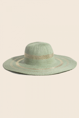 Metallic Accent Trim Floppy Sun Hat