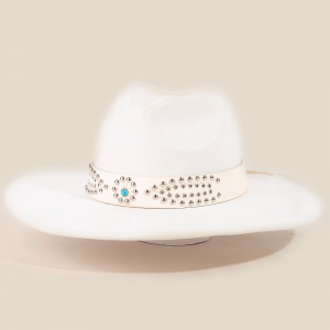 Western Studded Strap Suede Fedora Hat
