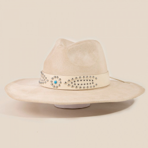 Western Studded Strap Suede Fedora Hat