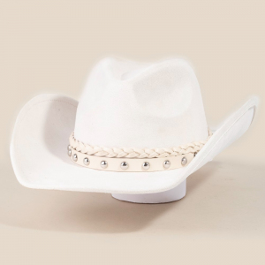 Braided And Studded Strap Suede Cowboy Hat