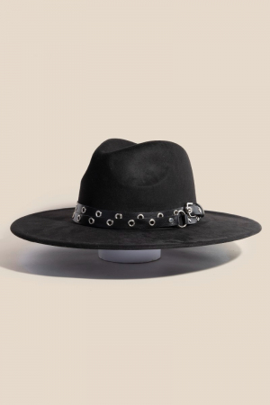 Double Grommet Strap Suede Fedora Hat