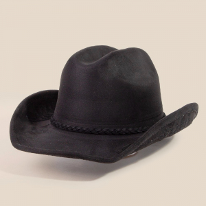 Braided Strap Embroidered Suede Cowboy Hat