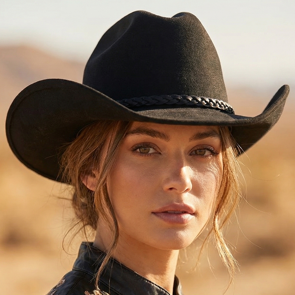 Braided Strap Embroidered Faux Suede Cowboy Hat